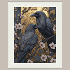 Raven Wall Art Print, Botanical Bird Decor, Dark Floral Pair of Ravens Artwork