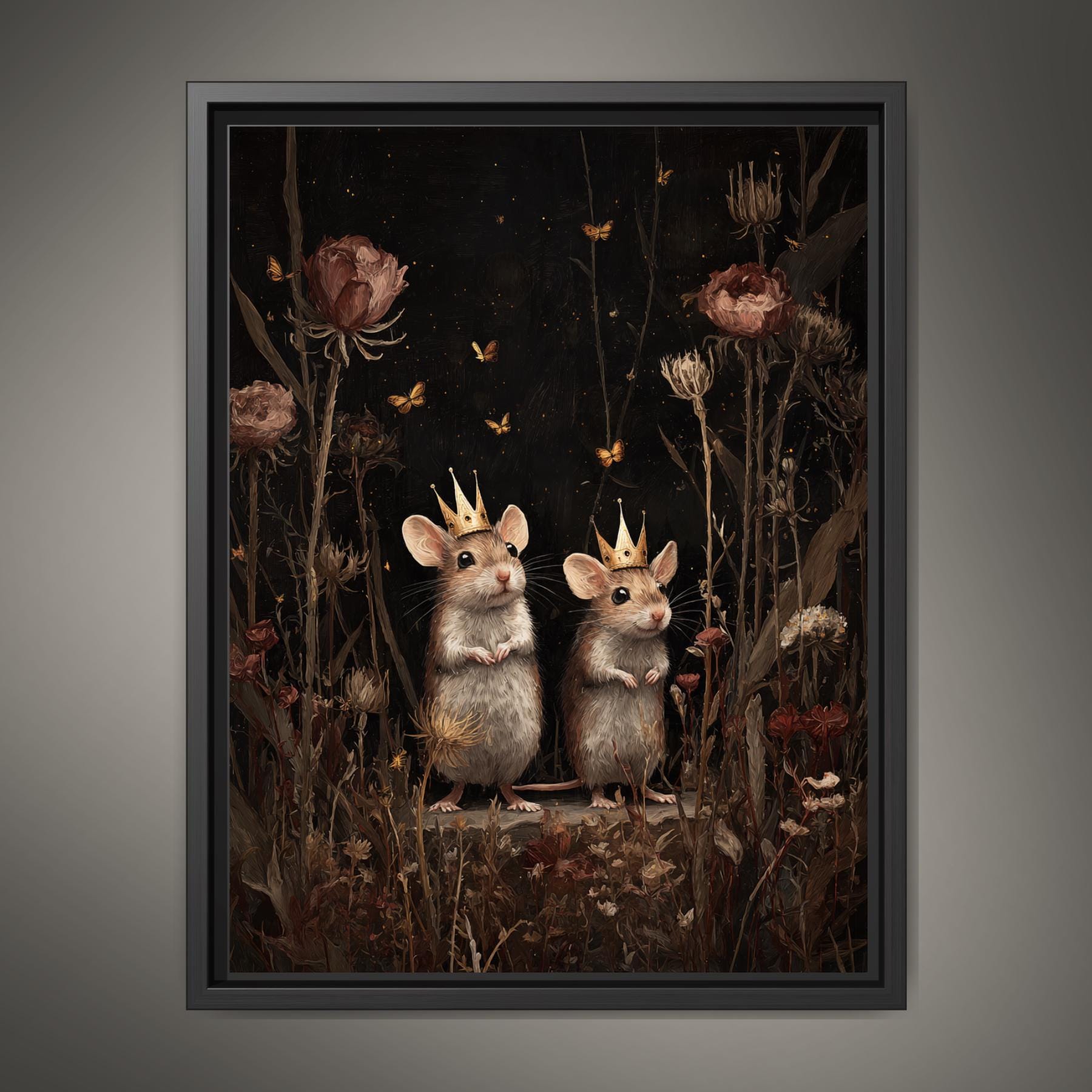 Whimsical Mouse Wall Art Print, Crowned Mice Painting, Fieldmouse Wearing Crowns Woodland Decor Artwork Main image