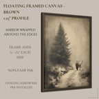 Father Christmas with Reindeer Wall Art Print, Vintage Winter Forest Scene Painting