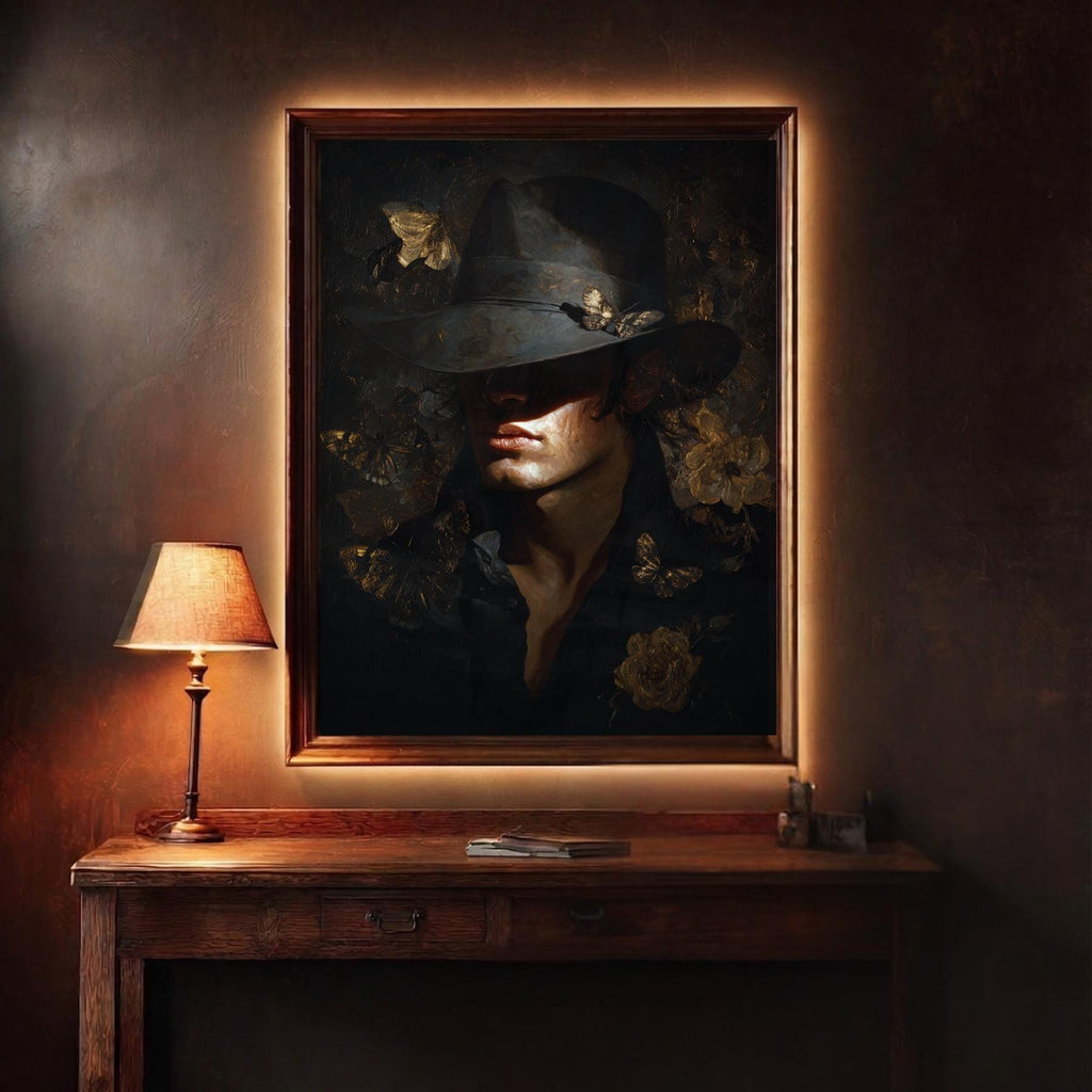 Man With Hat Print, Vintage Oil Painting Style Male Portrait
