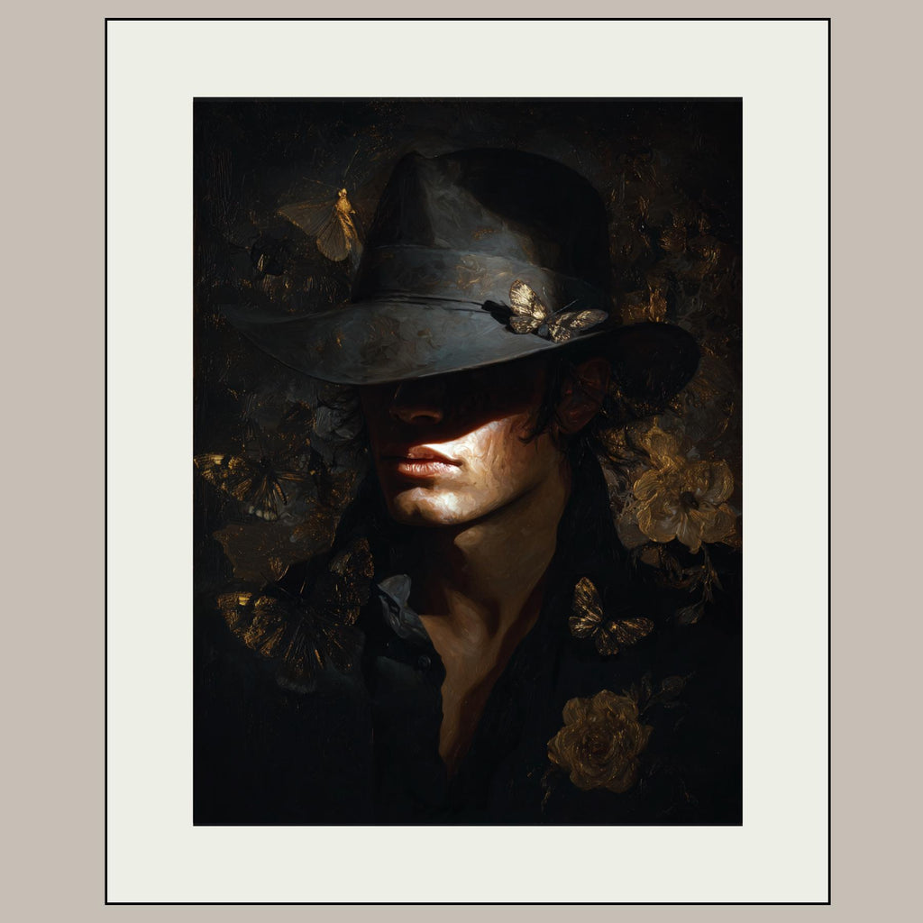 Man With Hat Print, Vintage Oil Painting Style Male Portrait