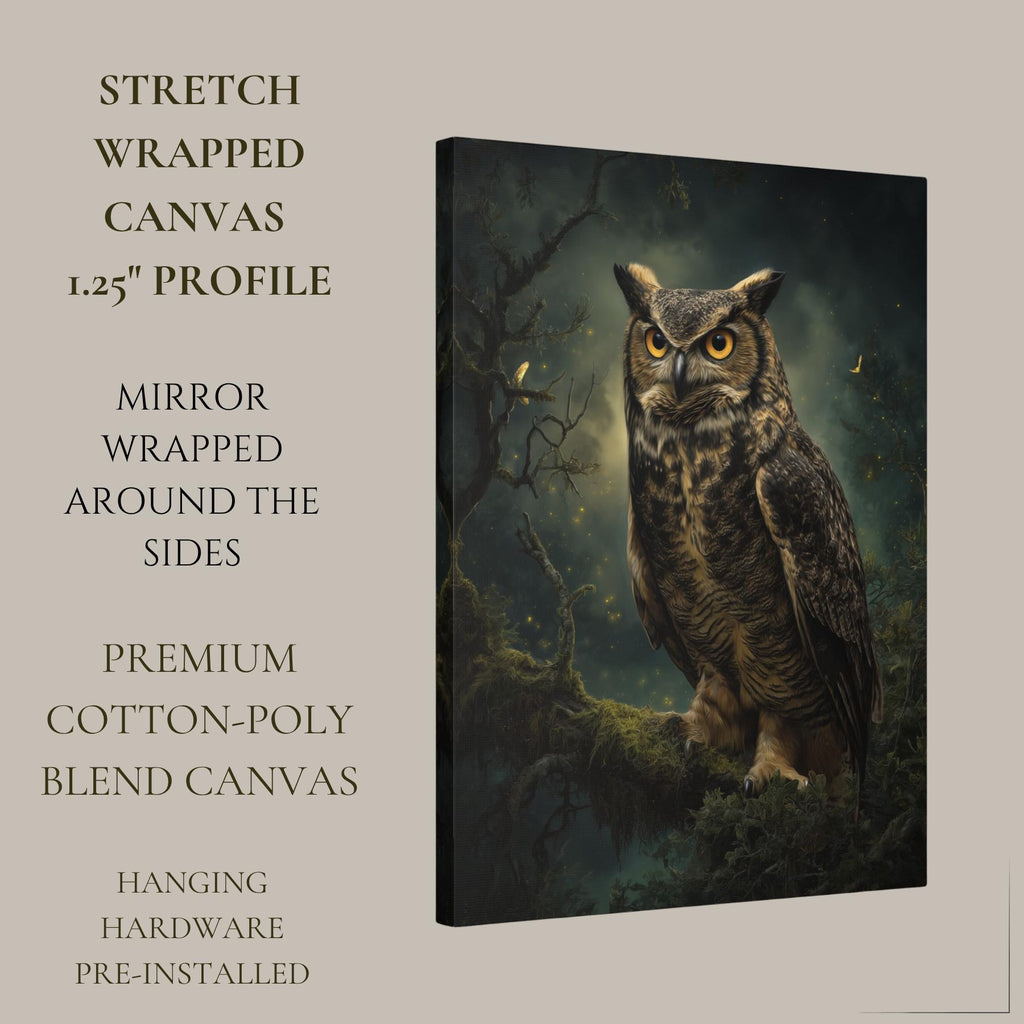 Owl Wall Art Print, Forest Bird of Prey Decor, Moody Woodland Nature Artwork