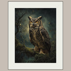 Owl Wall Art Print, Forest Bird of Prey Decor, Moody Woodland Nature Artwork