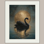 Black Swan Celestial Moon Art Print, Vintage Bird Artwork Painting
