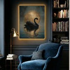 Black Swan Celestial Moon Art Print, Vintage Bird Artwork Painting
