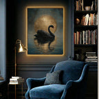 Black Swan Celestial Moon Art Print, Vintage Bird Artwork Painting