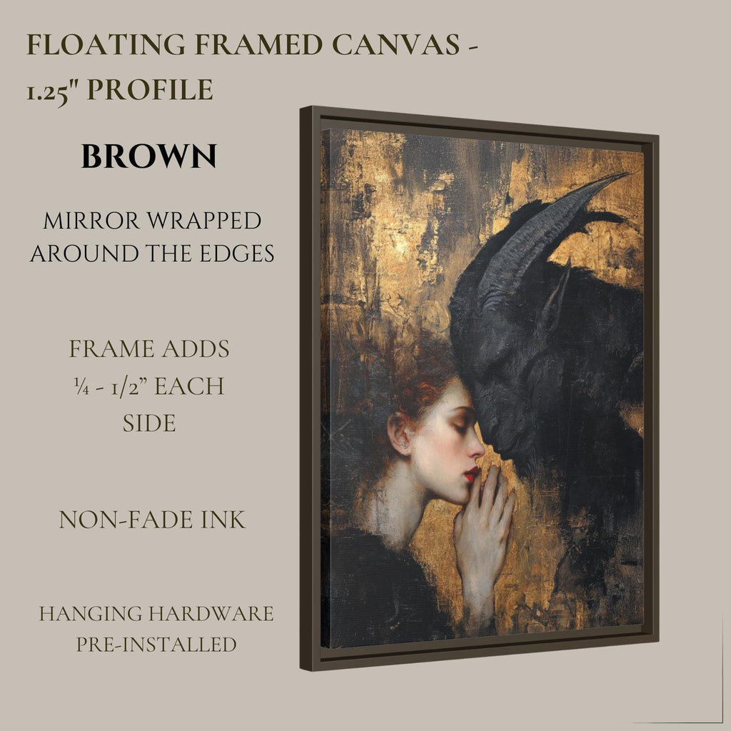 Woman and Devil Wall Art, Romantic Couple Gothic Print, Gold Surreal Artwork