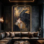 Woman and Devil Wall Art, Romantic Couple Gothic Print, Gold Surreal Artwork