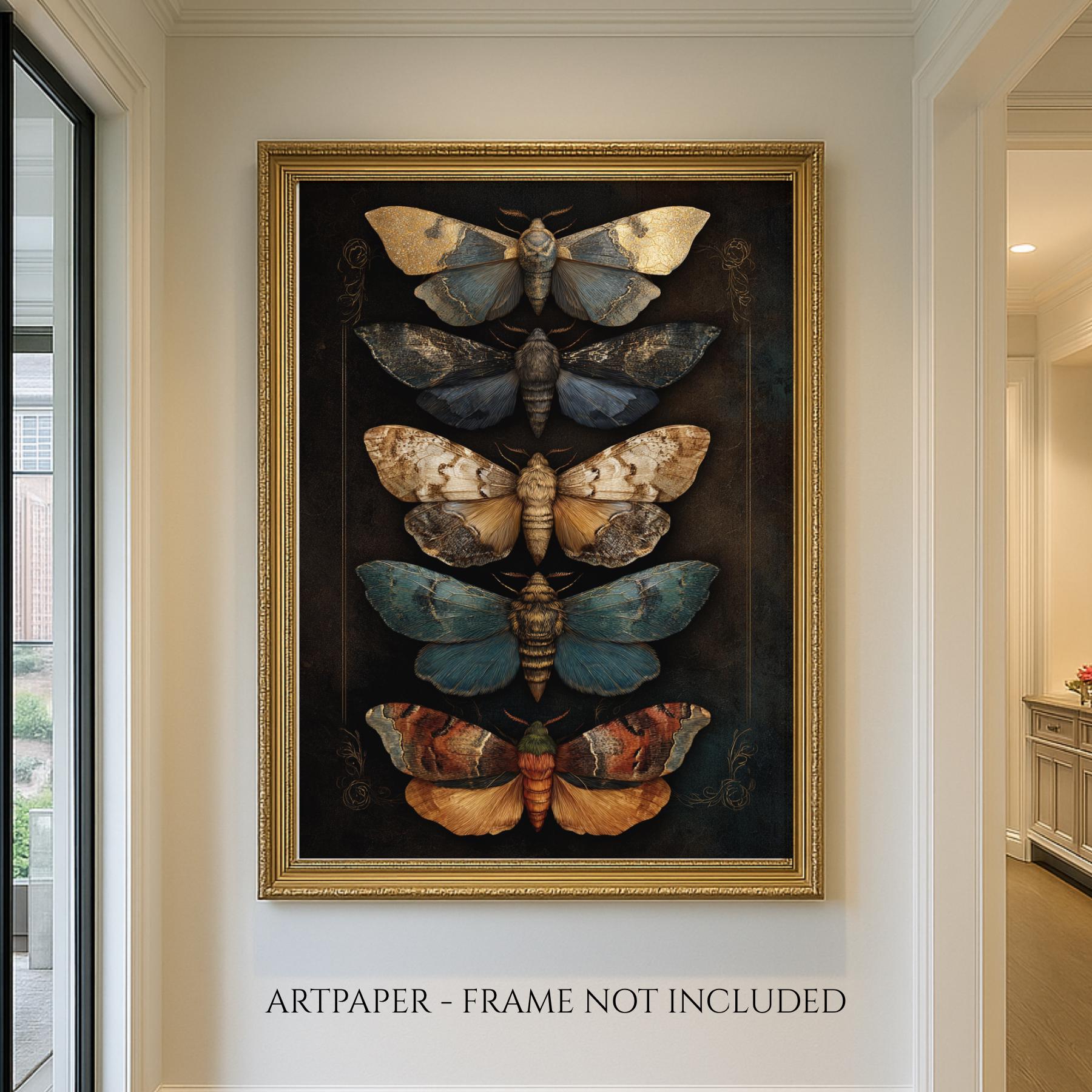Vintage Moth Illustration Wall Art Print, Insect Curiosity Cabinet, Entomology Butterfly Decor Secondary image
