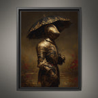 Dark Knight with Umbrella Wall Art Print, Medieval Armour Portrait, Moody Fantasy Decor