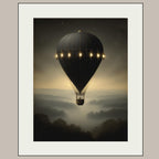 Vintage Black Hot Air Balloon Wall Art Print, Misty Landscape Artwork Moody Painting