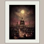 Vintage London at Night Cityscape Wall Art Print, St Pauls Cathedral Artwork