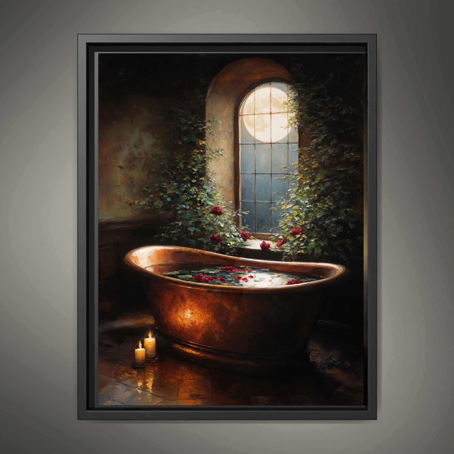 Vintage Bathtub Wall Art Print, Moody Spa Bath Decor, Victorian Copper Tub Painting, Main image