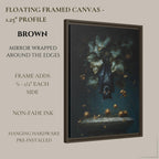 Hanging Black Bat Gold Leaves Wall Art Print, Moody Animal Forest Painting