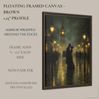 Victorian Kissing Couple Wall Art Print Big Ben, Rainy London Cityscape Painting
