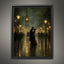 Victorian Kissing Couple Wall Art Print Big Ben, Rainy London Cityscape Painting
