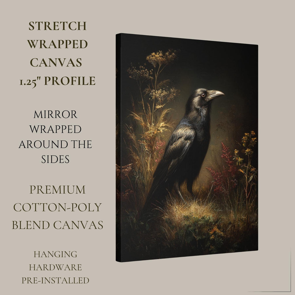 Raven Wall Art Print, Dark Academia Bird Artwork, Gothic Victorian Style Wildlife Painting