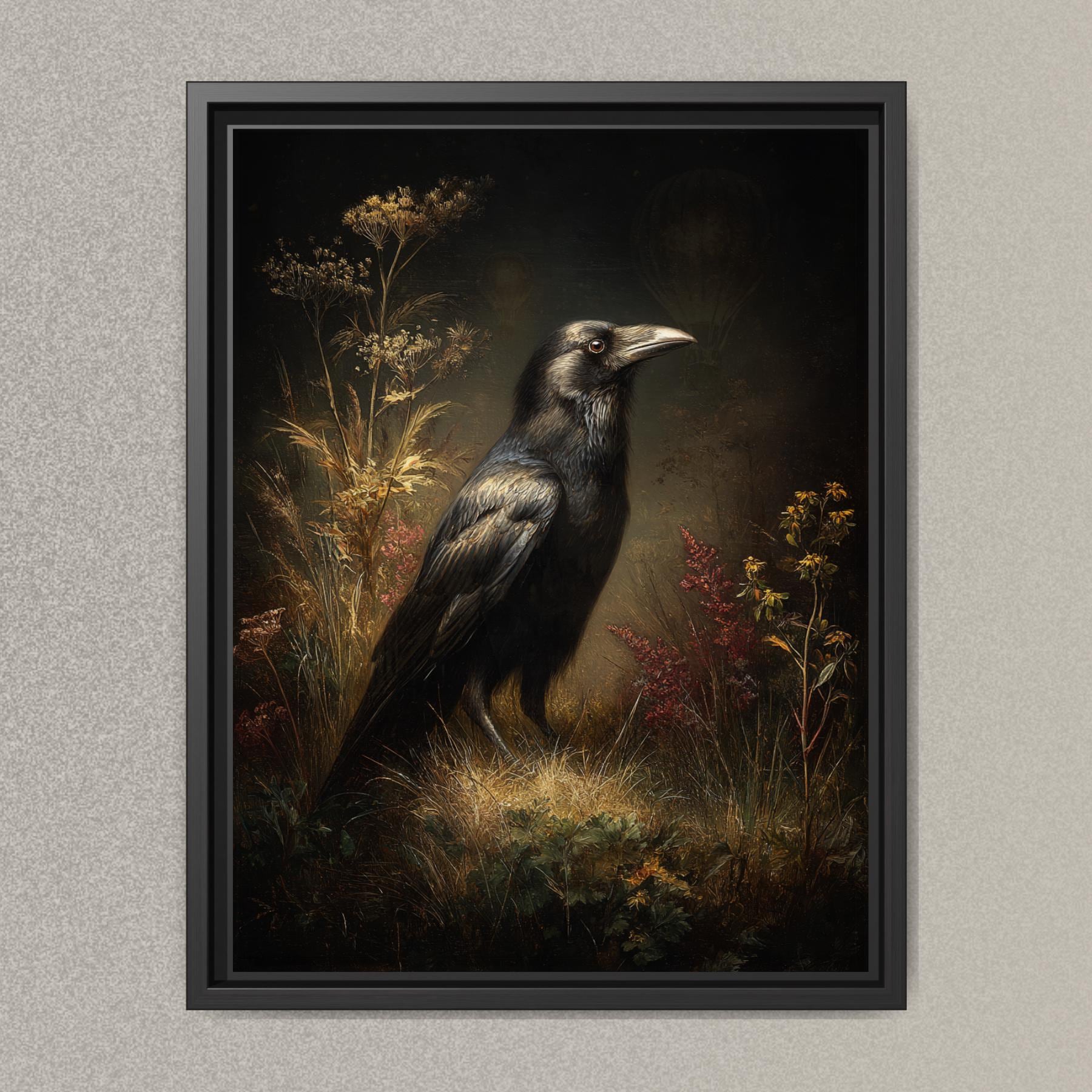 Raven Wall Art Print, Dark Academia Bird Artwork, Gothic Victorian Style Wildlife Painting Main image