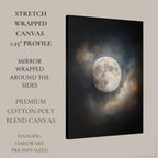 Moody Full Moon Wall Art Print, Dark Atmospheric Night Sky, Celestial Clouds Mystical Painting