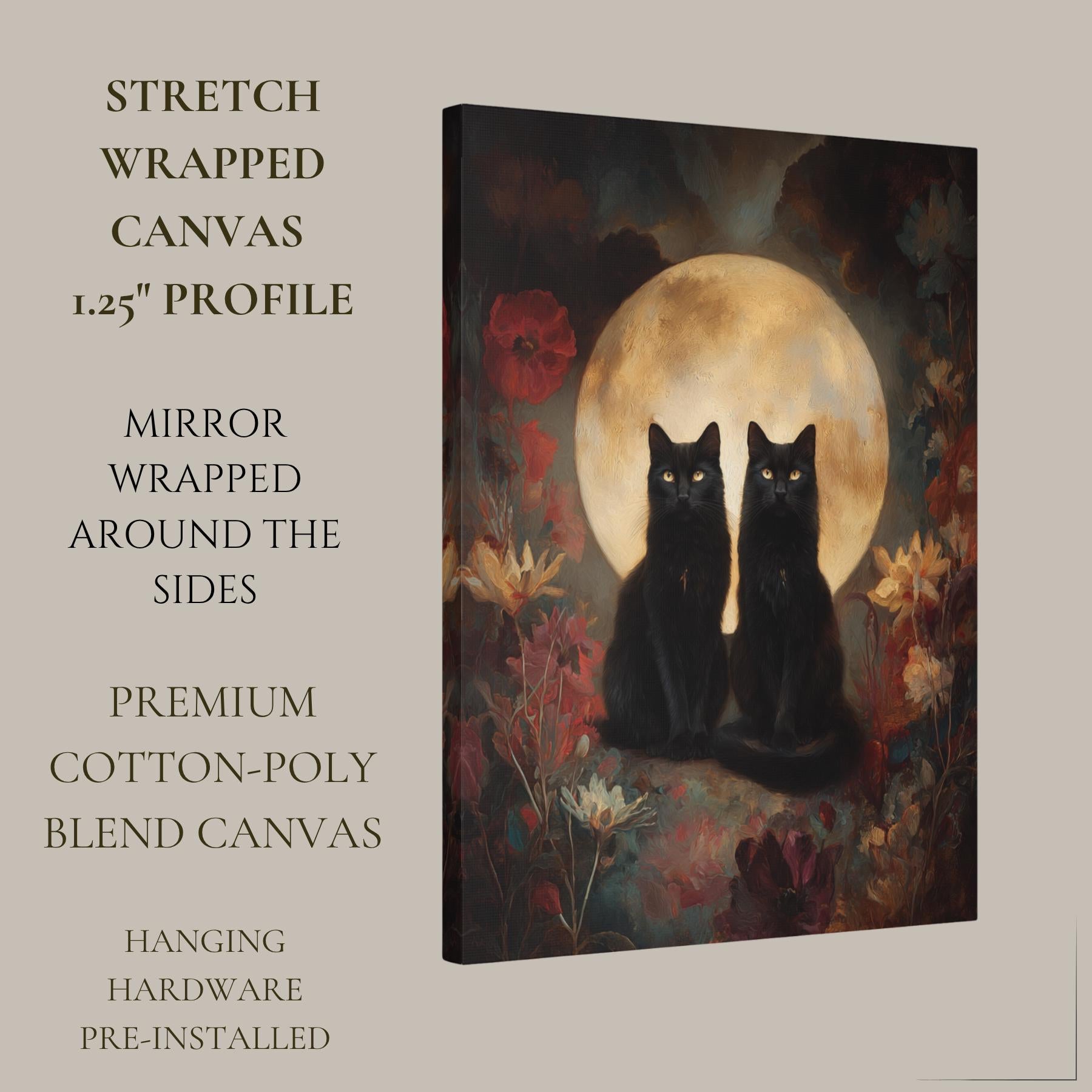 Twin Black Cats Moon Wall Art, Gothic Cat Print Dark Academia Witchy Celestial Decor