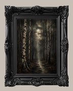 Birch Tree Wall Art Print, Misty Forest Painting, Moonlit Woodland Artwork
