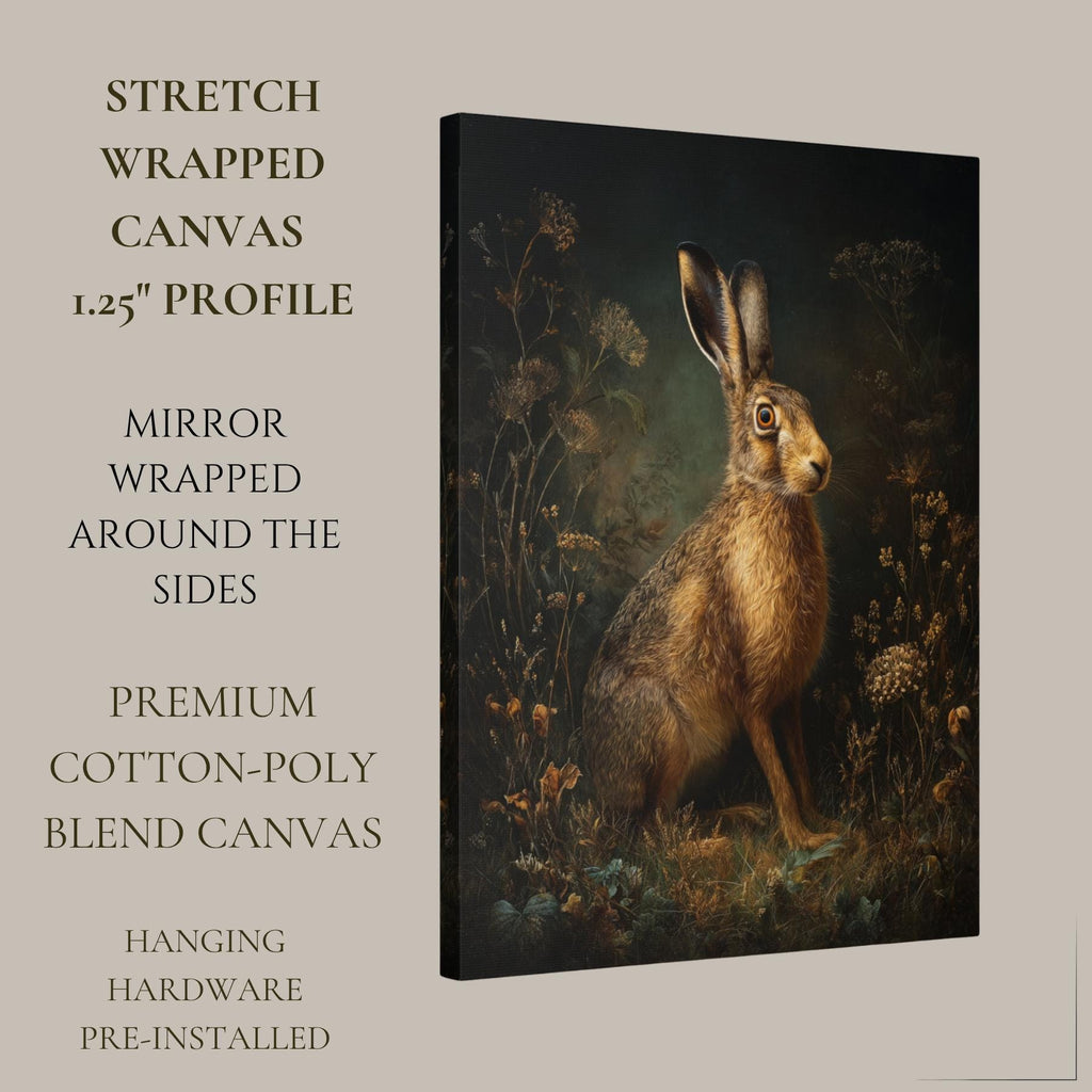 Hare Wall Art Print, Moody Woodland Animal Portrait, Dark Academia Nature Decor Artwork