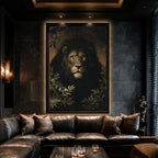 Black Lion Jungle Wall Art Print, Moody Wildlife Portrait, Masculine Dark Academia Decor Artwork