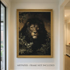 Black Lion Jungle Wall Art Print, Moody Wildlife Portrait, Masculine Dark Academia Decor Artwork