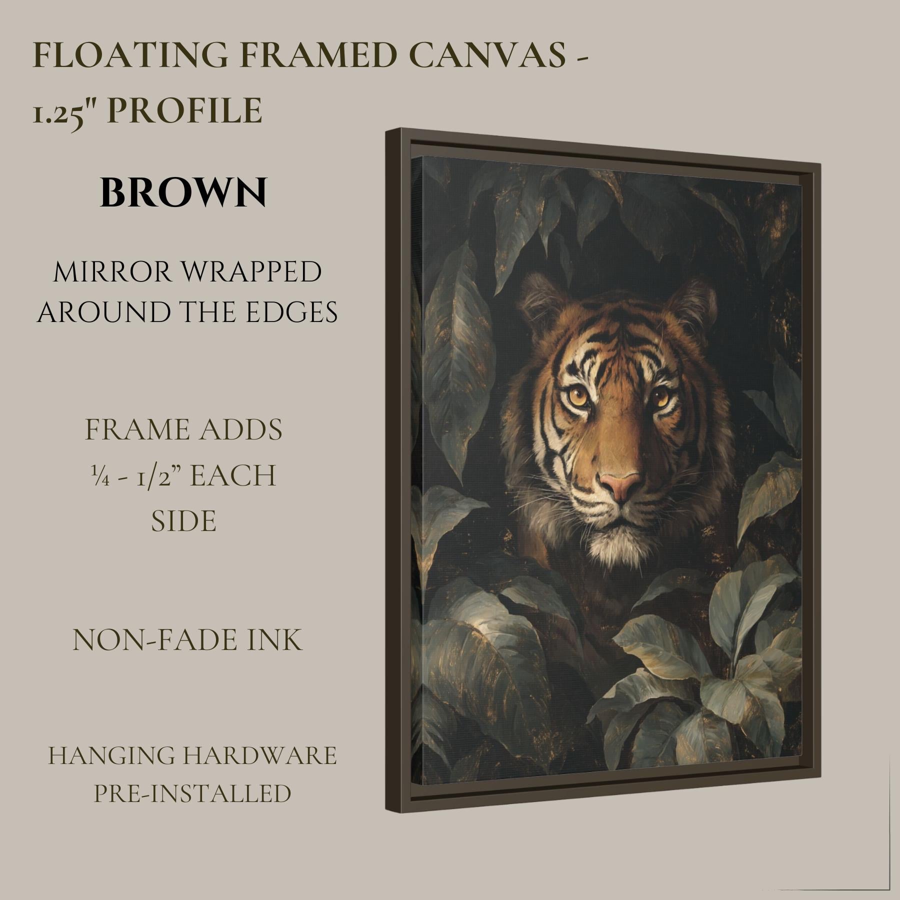 Tiger Wall Art Print, Moody Jungle Wildlife Portrait, Masculine Dark Academia Decor Artwork
