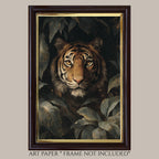 Tiger Wall Art Print, Moody Jungle Wildlife Portrait, Masculine Dark Academia Decor Artwork