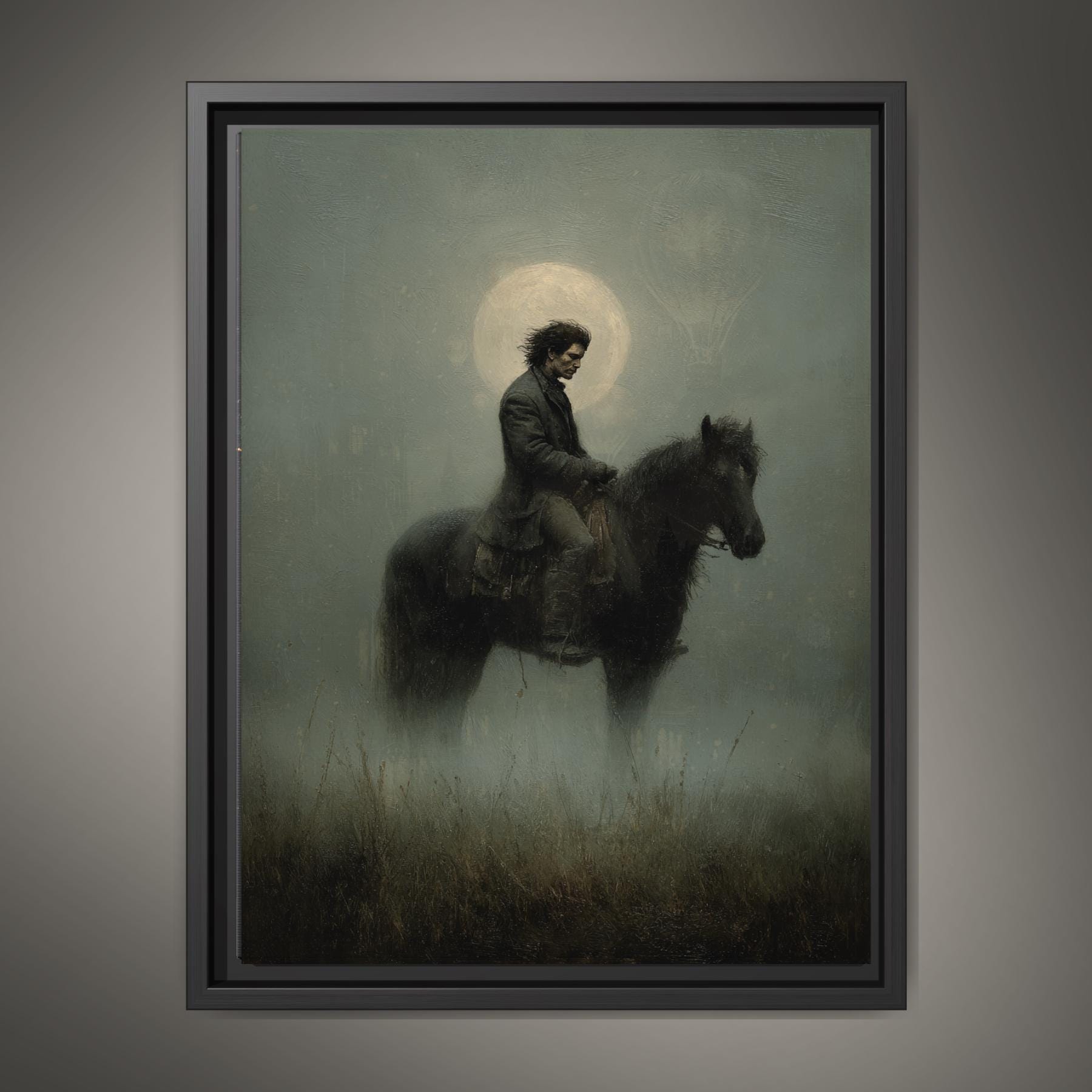 Moody Horseman Wall Art Print, Horse and Rider Painting, Vintage Animal Artwork Main image