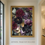 Dark Floral Wall Art Print, Moody Roses and Lilies Painting, Gothic Flower Decor
