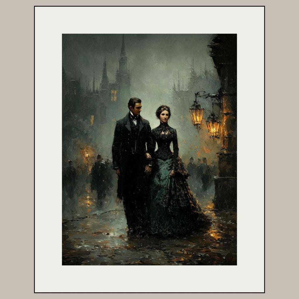 Victorian Couple Portrait, Gothic Romance, Dark Academia Romantic Oil Painting Style