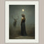 Moonlit Stag and Woman Wall Art Print, Mystical Moon Goddess Deer Artwork