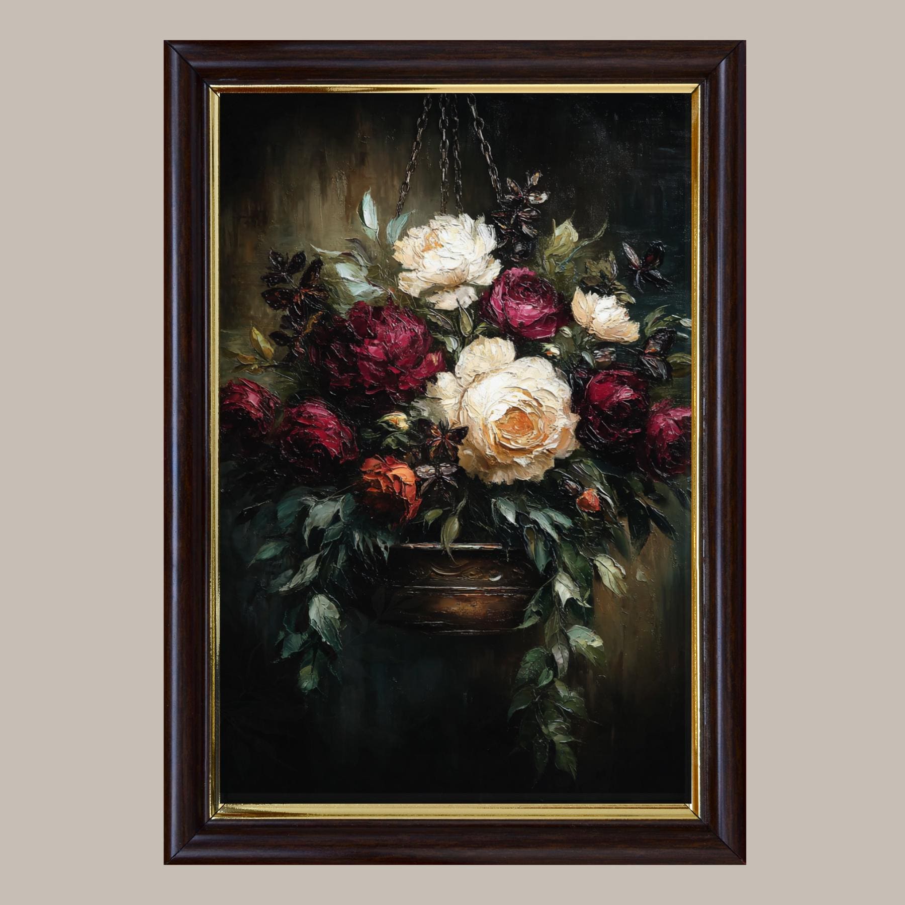 Dark Floral Wall Art Print, Moody Roses Camellias, Gothic Botanical Decor Artwork