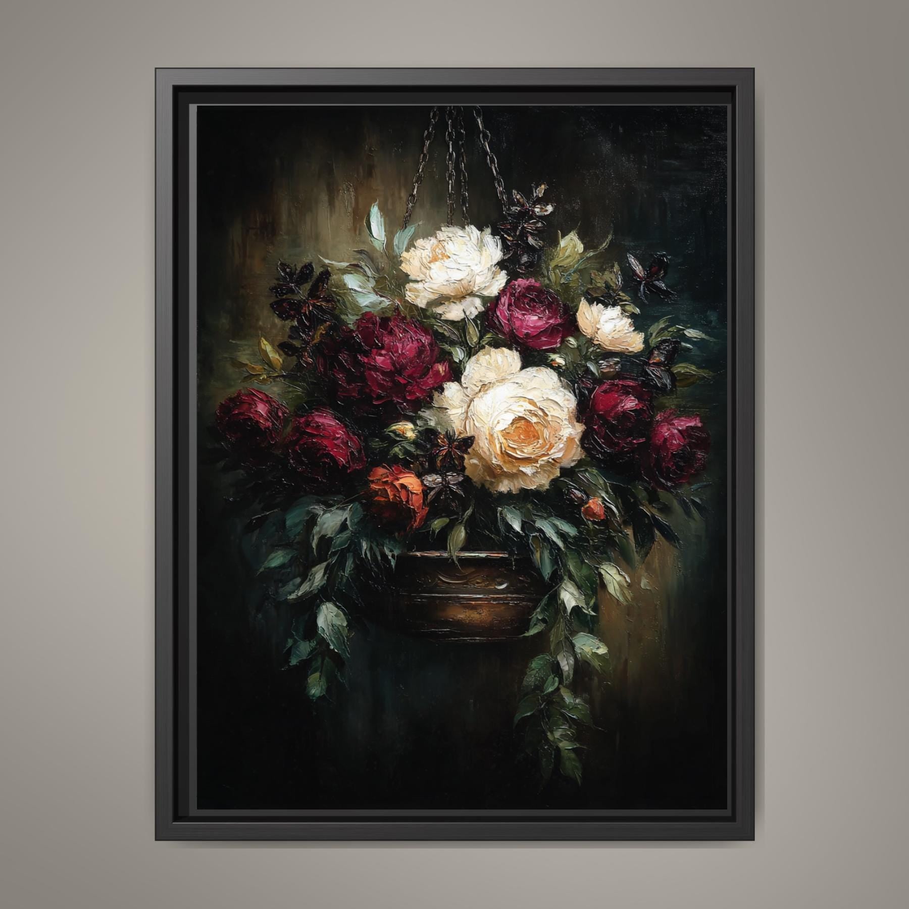 Dark Floral Wall Art Print, Moody Roses Camellias, Gothic Botanical Decor Artwork Main image