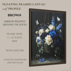 Blue and Cream Floral Hanging Basket Wall Art Print, Peonies Butterflies, Elegant Botanical Artwork