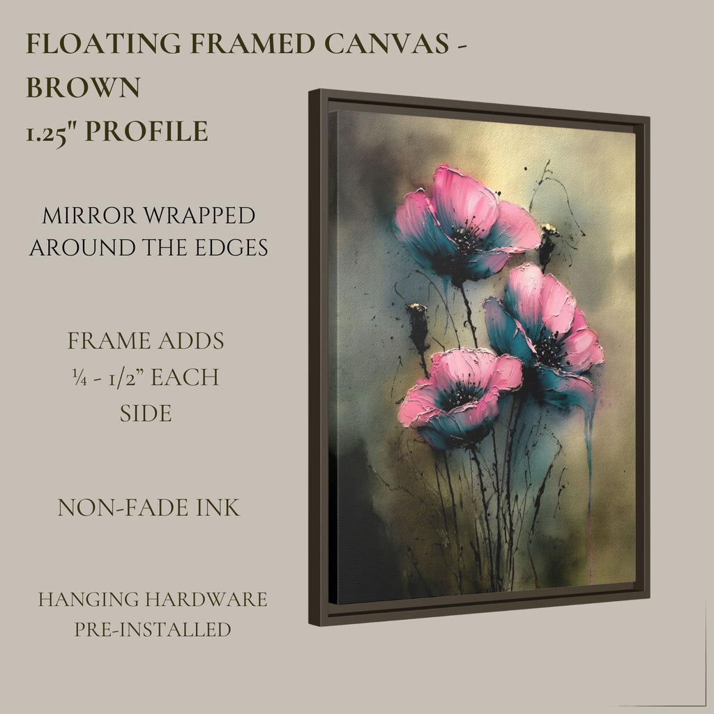 Pink Teal Floral Wall Art Print, Moody Abstract Flower Painting, Dark Romantic Botanical Decor