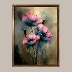 Pink Teal Floral Wall Art Print, Moody Abstract Flower Painting, Dark Romantic Botanical Decor