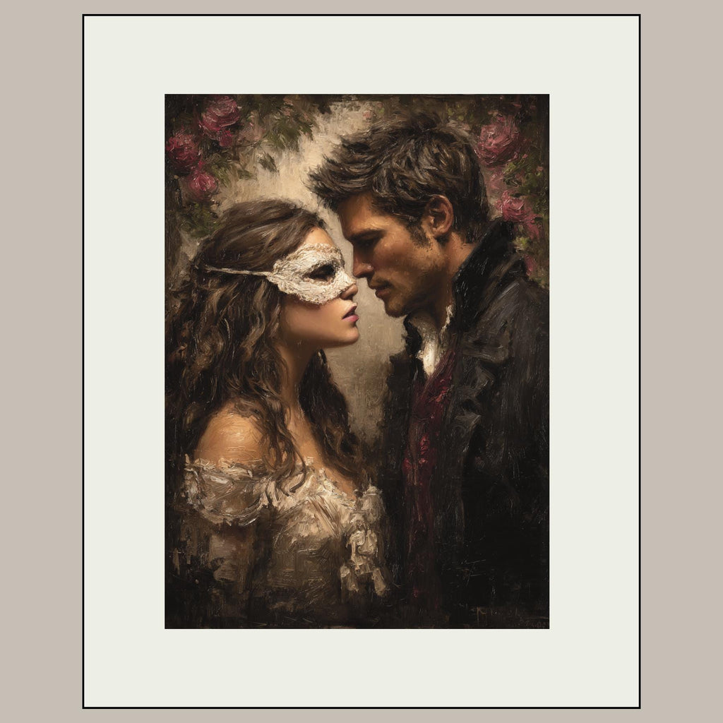 Victorian Couple Wall Art Print, Regency Masked Ball Romantic Painting