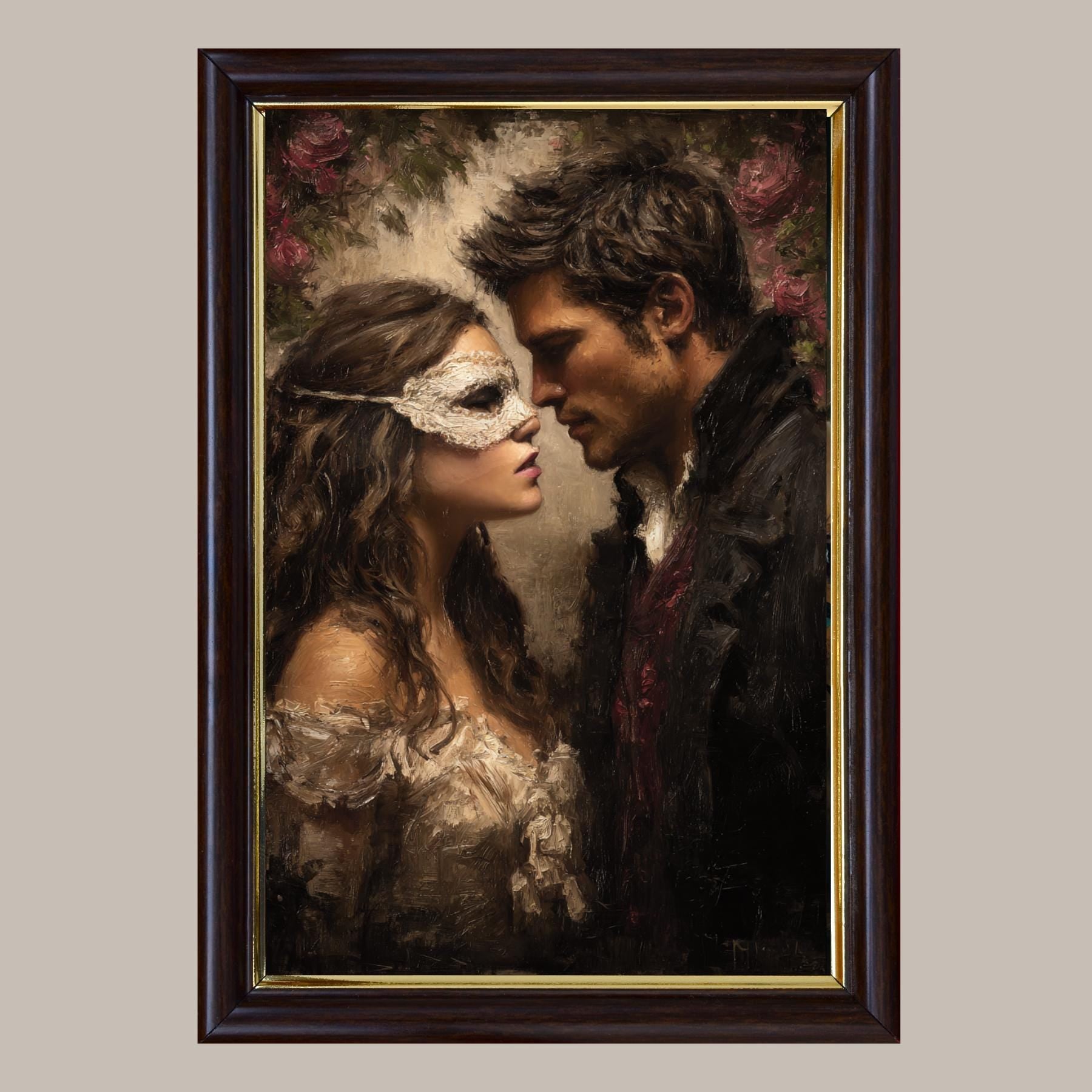 Victorian Couple Wall Art Print, Regency Masked Ball Romantic Painting Main image