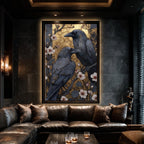 Raven Wall Art Print, Botanical Bird Decor, Dark Floral Pair of Ravens Artwork