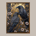 Raven Wall Art Print, Botanical Bird Decor, Dark Floral Pair of Ravens Artwork