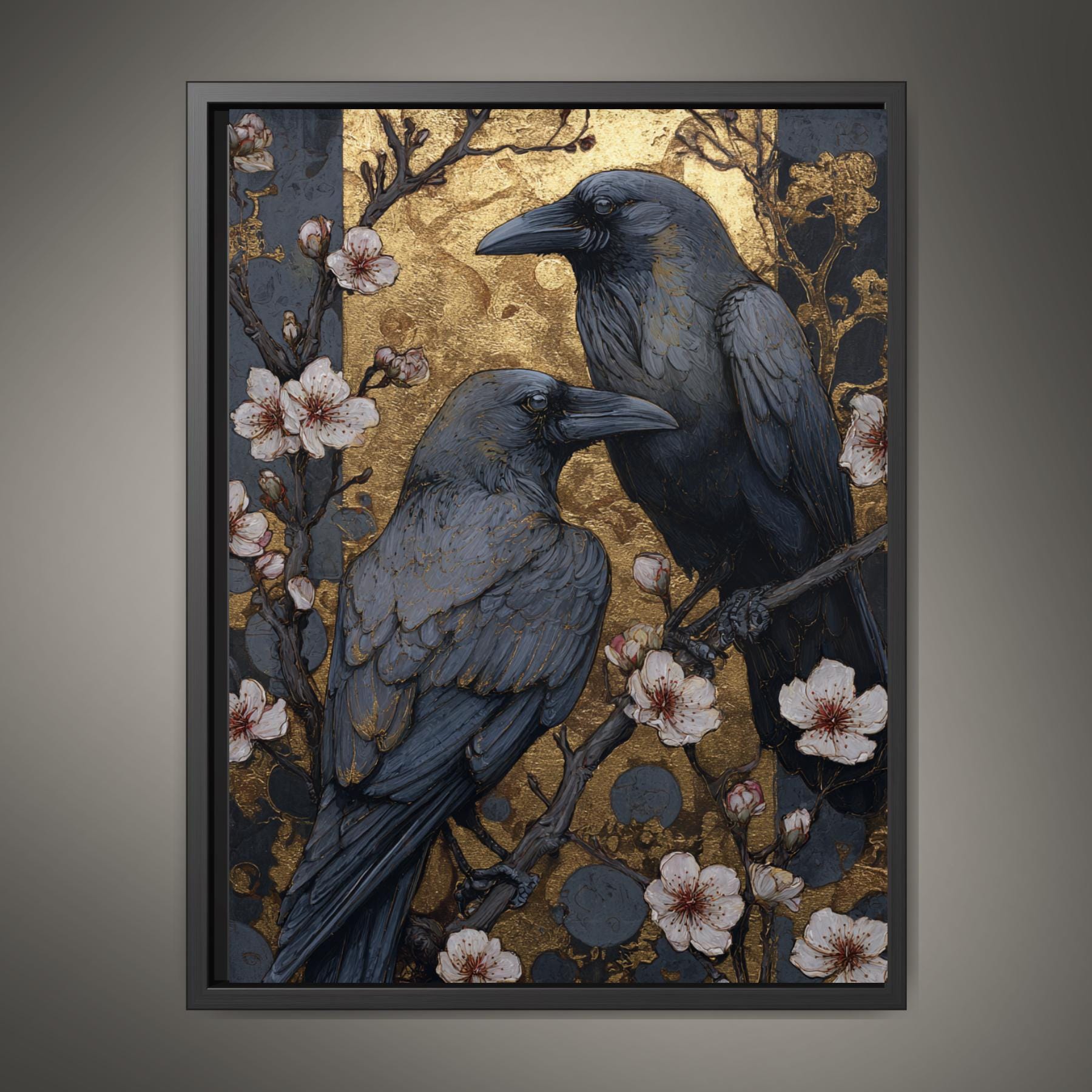 Raven Wall Art Print, Botanical Bird Decor, Dark Floral Pair of Ravens Artwork Main image