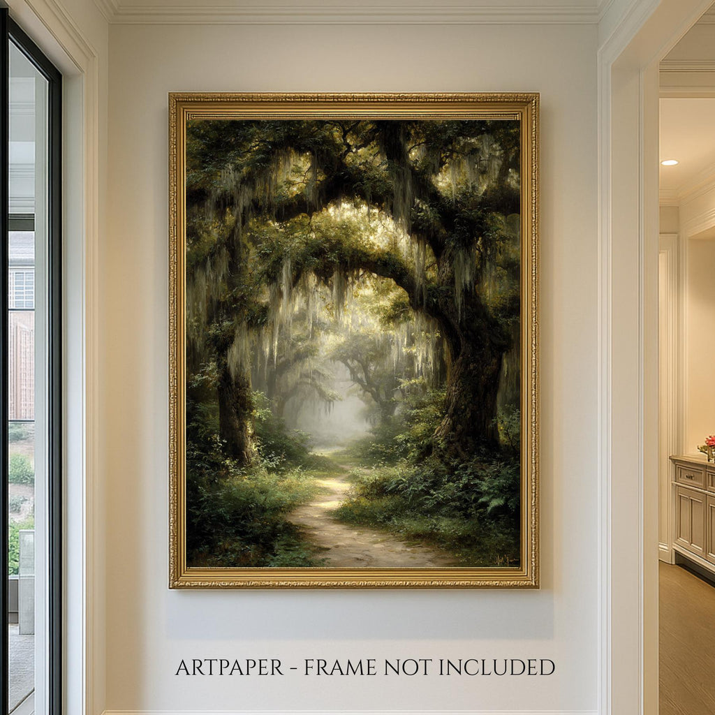 Enchanted Oak Forest Wall Art, Gothic Woodland Path Print, Dark Academia Tree Decor