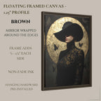 Woman in Black Hat Wall Art Print, Golden Moon and Butterflies, Moody Artwork Painting