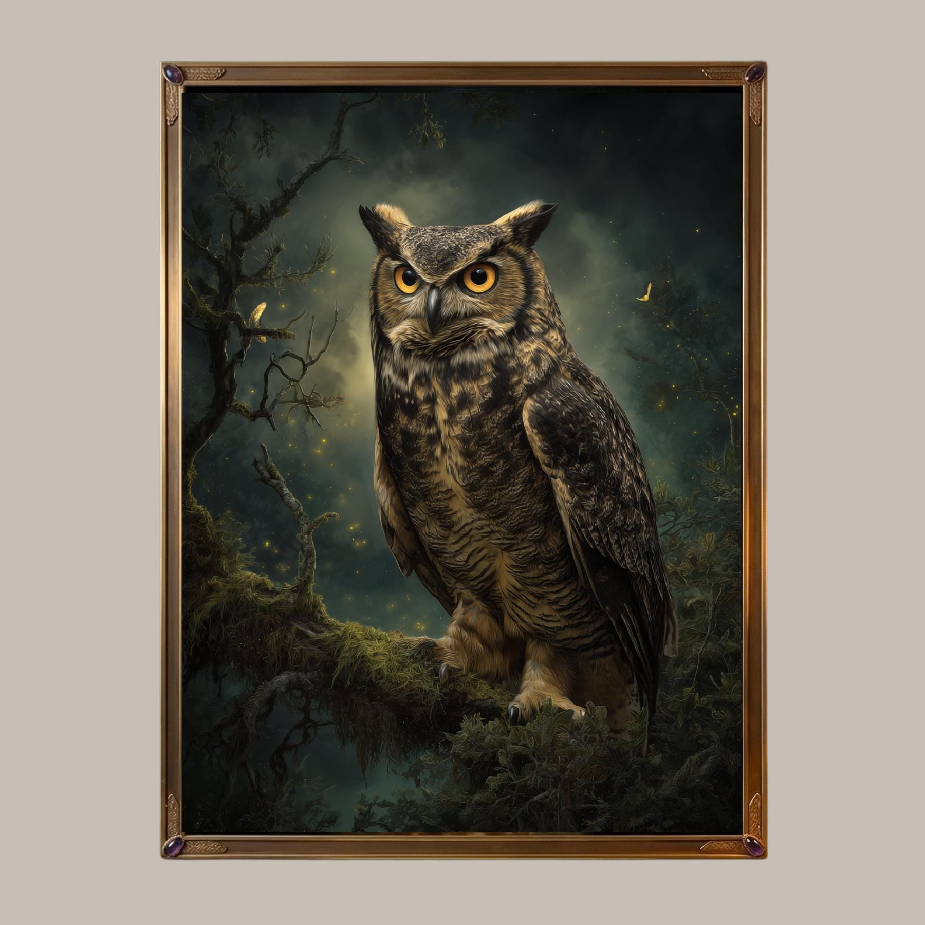 Owl Wall Art Print, Forest Bird of Prey Decor, Moody Woodland Nature Artwork Secondary image