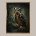 Owl Wall Art Print, Forest Bird of Prey Decor, Moody Woodland Nature Artwork