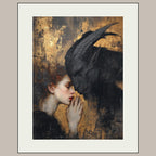 Woman and Devil Wall Art, Romantic Couple Gothic Print, Gold Surreal Artwork