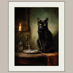 Black Cat with Fish Wall Art Print, Vintage Witchy Painting, Animal Lover Gift